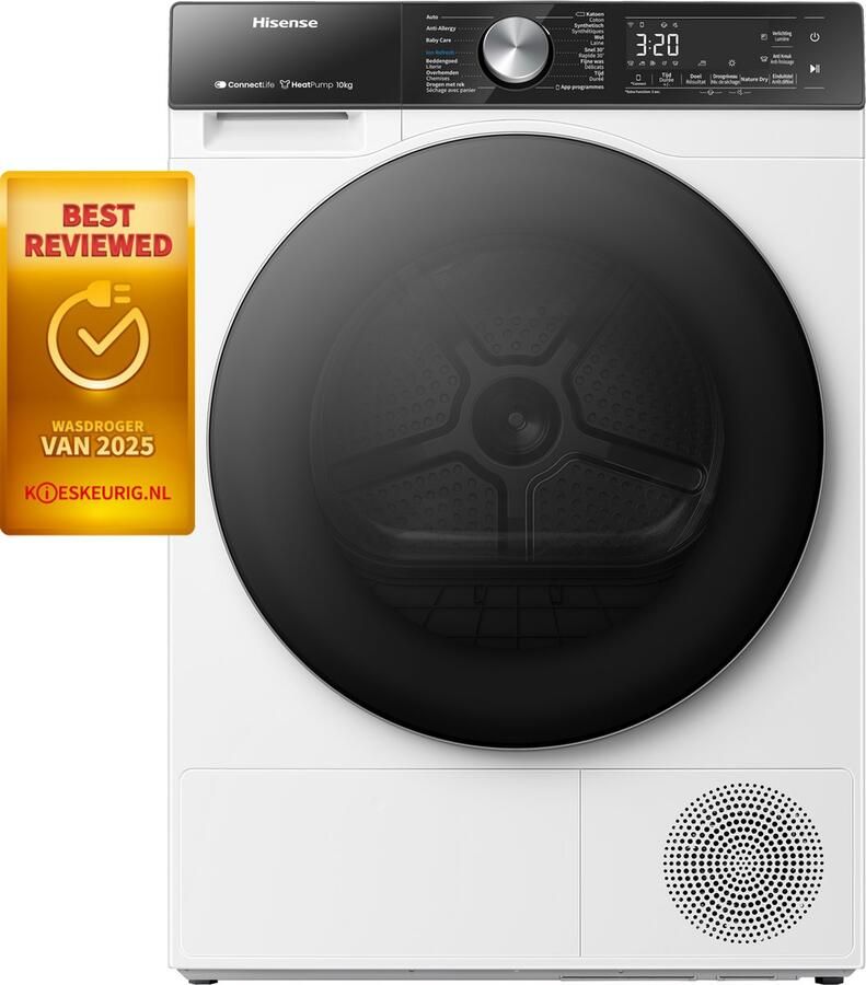 Hisense 5S Serie DH5S102BW -Wasdroger met A+++ Energielabel Warmtepompdroger 10kg ConnectLife Basket Dry