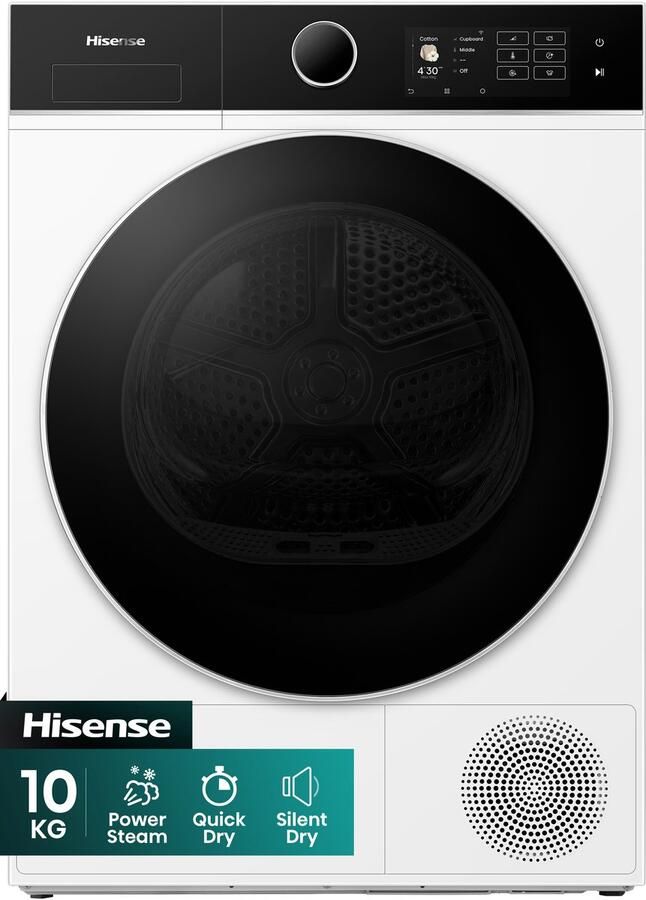 Hisense DH5i104BWAB Vrijstaand Voorbelading Centrifuge Wit Links Glazen deur