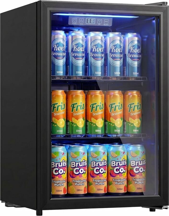 Homcom – Stil – Drankkoelkast – 70L 70 blikjes – gehard glas verstelbaar-Zwart