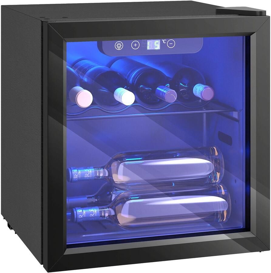 Homcom Wijnkoeler Staal Gehard Glas 43 x 41 5 x 46 5 cm Zwart