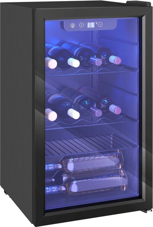 Homcom Wijnkoelkast-Staal gehard glas-46L x 43B x 74H cm-Zwart