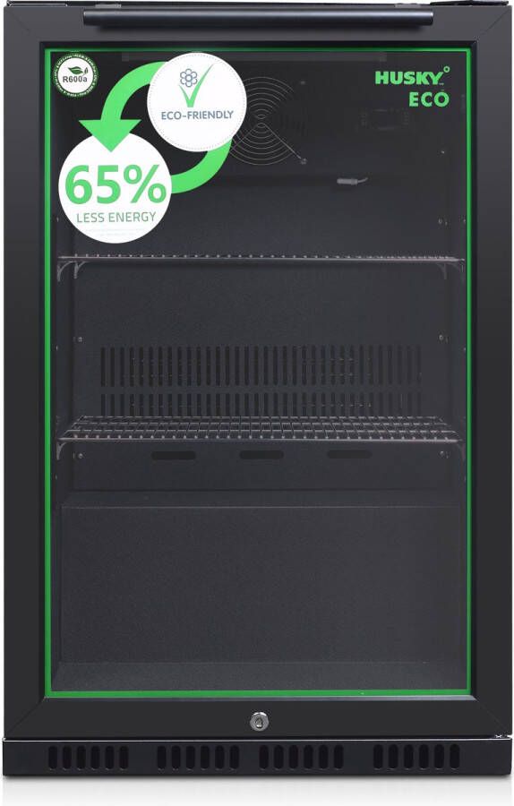 Husky C1-ECO-865-BK-NL-HU Flessen Koelkast Label B Met Glazen Deur 123 Liter Zwart