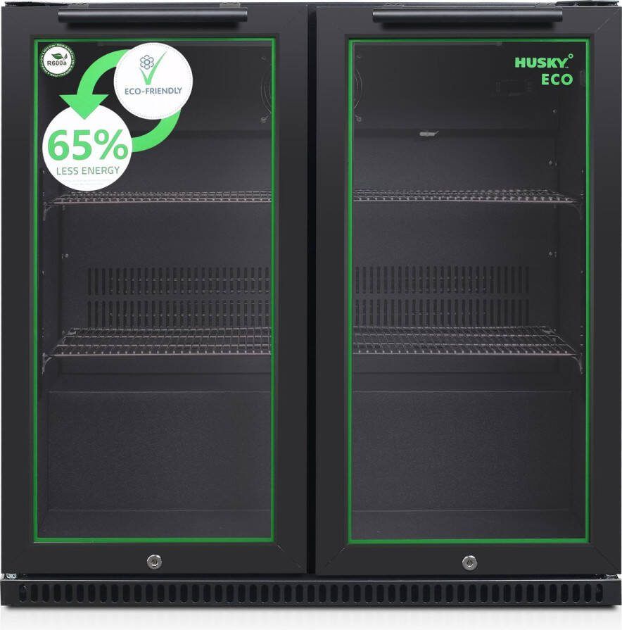 Husky C2-ECO-865-BK-NL-HU Flessen Koelkast Dranken koelkast Barkoelkast B Label 218 Liter Met Glazen Deuren