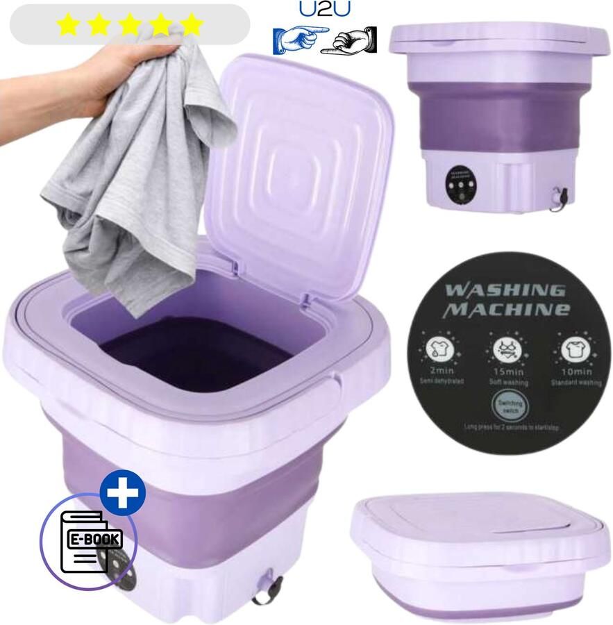 IKONKA Mini Wasmachine met Centrifuge 8L Paars Opvouwbare Wasmachine Kleine Wasmachine Camping Wasmachine Draagbaar Met Ebook