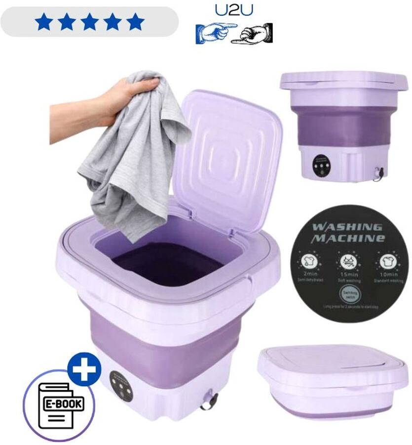 IKONKA Opvouwbare Mini Wasmachine 8L Paars – Draagbare Reis Wasmachine Met Centrifuge En 3 Wasprogramma s Compacte Camping Wasmachine Voor Ondergoed Babykleding Vakantie Caravan En Camper Met Ebook