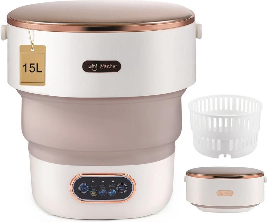Innovastore Mini-wasmachine Kleine Wasmachine Campingwasmachine Centrifuge Opvouwbaar 32 5 x 32 x 32 5 cm Roze Creme - Foto 2