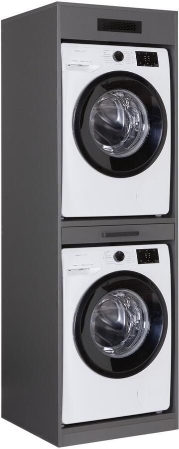 Inter Link SAS Interlink Lifestyle Studio Flow Wasmachinekast voor Wasmachine en Droogkast antraciet Uitschuifbaar Werkblad 67 x 68 x 208 cm