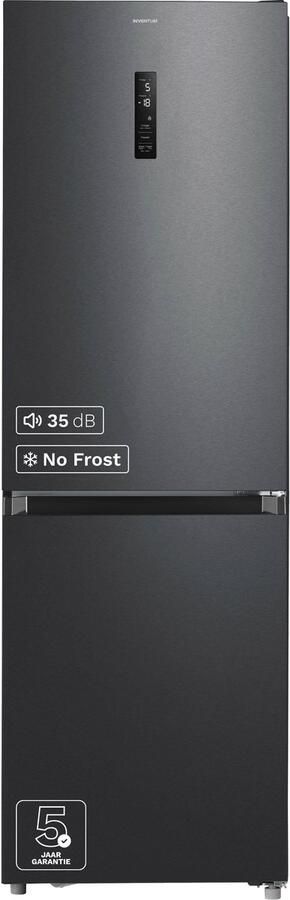 Inventum KV1850B No Frost energiezuinige koel-vriescombinatie 185 cm hoog 338 liter Zeer stil: 35 dB Superkoelen Supervriezen Energielabel C Vrijstaand Zwart