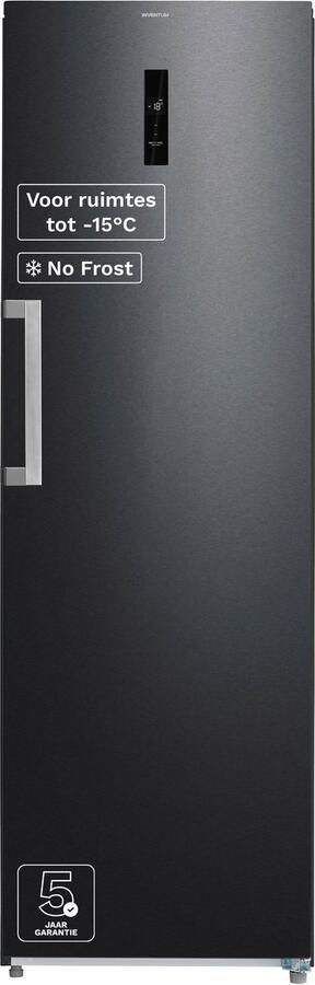 Inventum VR1850B No Frost kastmodel vriezer energiezuinig 272 liter 185 cm hoog Supervriezen Superkoelen Energielabel C Ledverlichting Geschikt voor garage tot -15°C Diepvrieskast Vrijstaand 8 lades vakken Zwart RVS