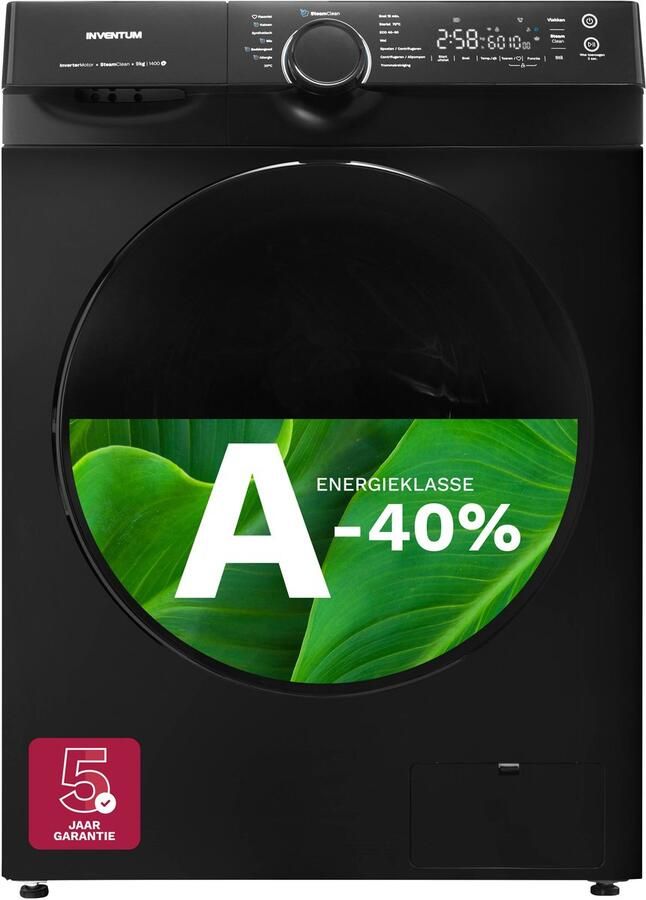 Inventum VWM9010B Wasmachine 9kg 14 programma's 1400 toeren Energieklasse A-40% Steam Clean Zwart - Foto 2