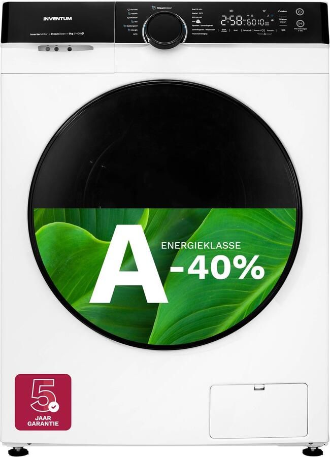 Inventum VWM9010W Wasmachine 9kg 14 programma's 1400 toeren Energieklasse A-40% Steam Clean Wit Zwart - Foto 2