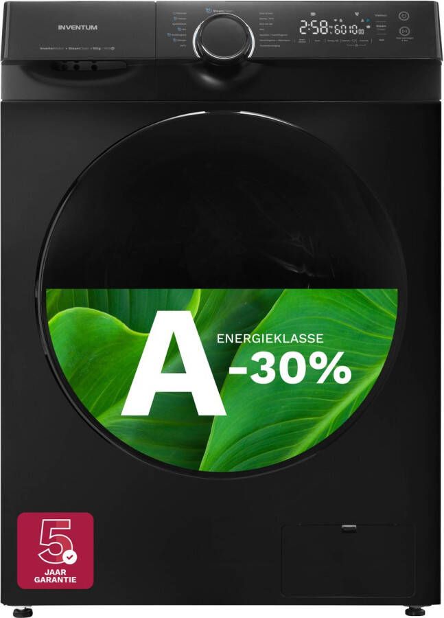 Inventum VWM1010B Wasmachine 10kg 14 programma's 1400 toeren Energieklasse A-30% Steam Clean Stil: 72 dB Zwart