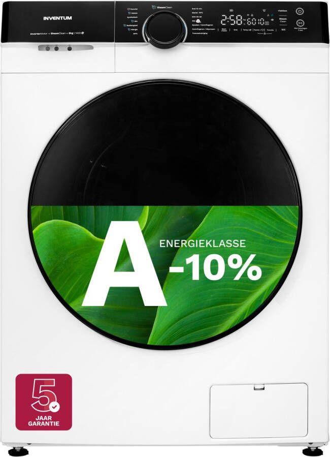Inventum VWM8010W Wasmachine 8kg 14 programma's 1400 toeren Energieklasse A-10% Steam Clean Stil: 72 dB Wit Zwart - Foto 4