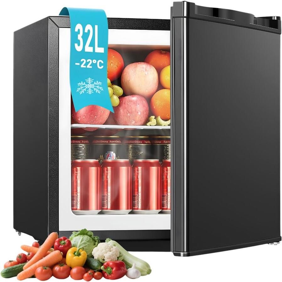JCP Mini Vriezer Kleine Compacte Vriezer 32L Minivriezer Zwart 47cm x 45cm x 50cm