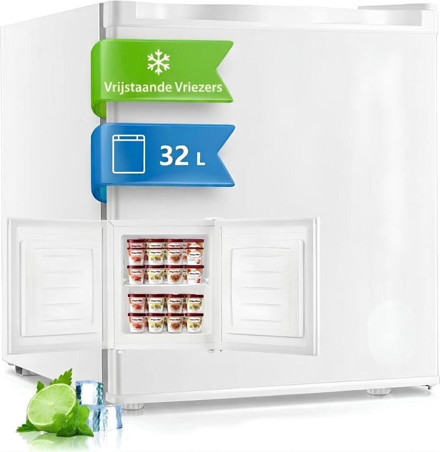 JCP Mini Vriezer Kleine Vriezer met Omkeerbare Deur 7 Instelbare Thermostaatstanden Wit 47cm x 45cm x 50cm