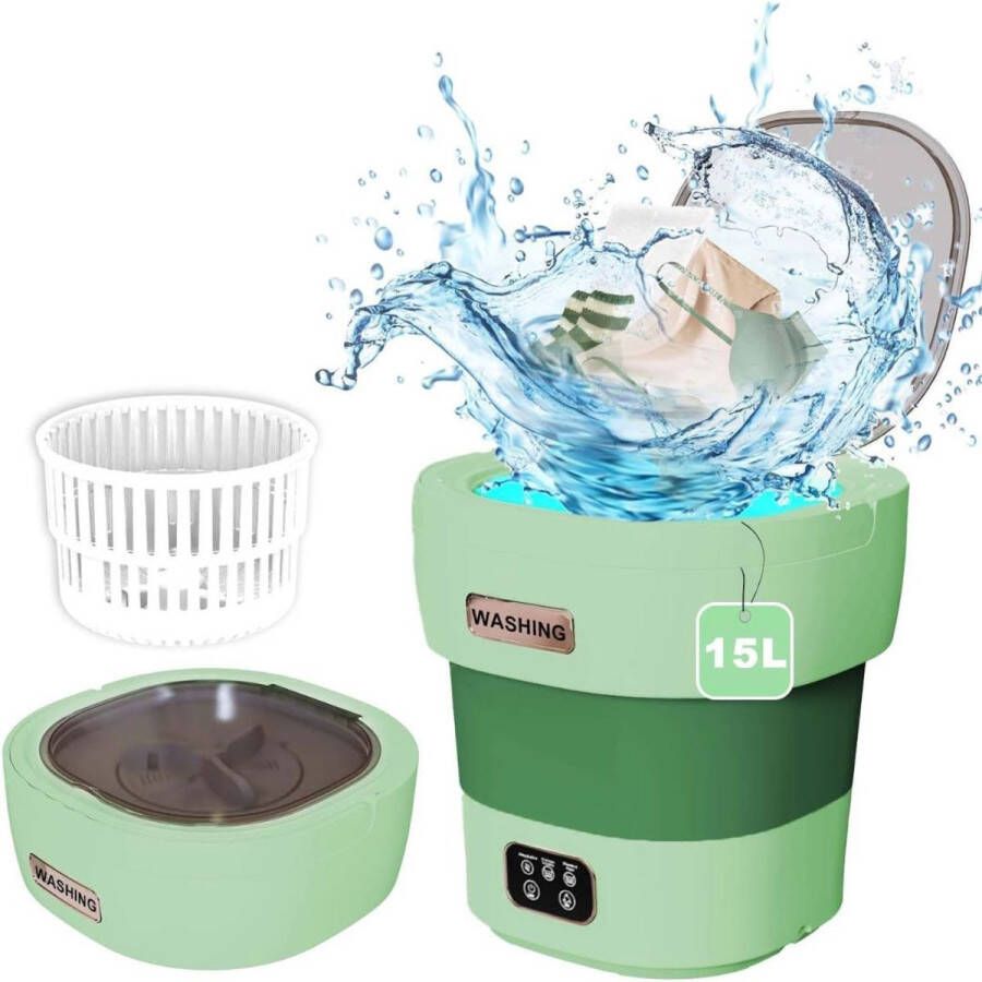 Brandloos Mini Wasmachine met Centrifuge Voor Kleine Wasgoed Meerdere Programma's Groen