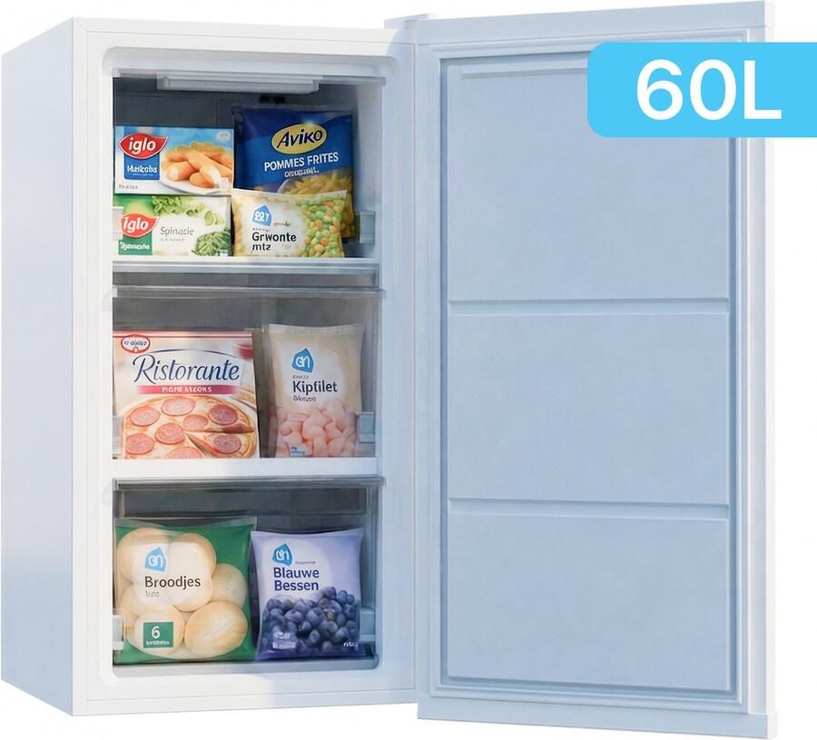 Joula Tafelmodel Vriezer Vrijstaand Mini Klein 60 liter 3 Vrieslades Wit