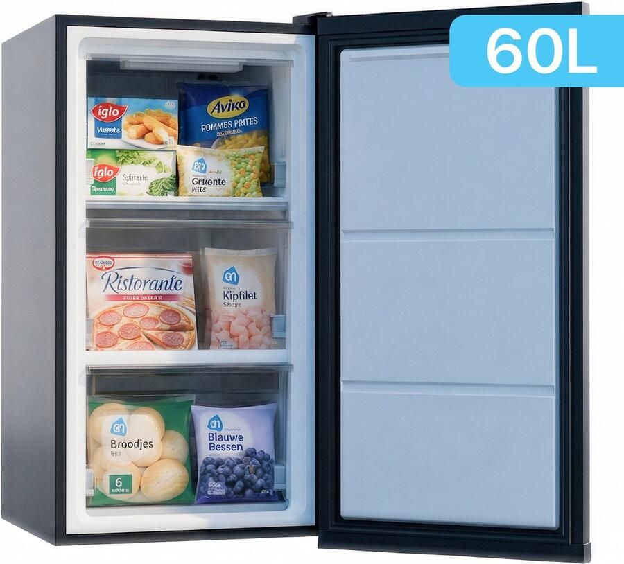 Joula Tafelmodel Vriezer Vrijstaand Mini Klein 60 liter 3 Vrieslades Zwart