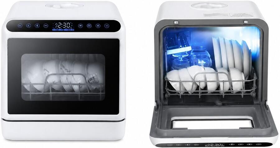 Jurrys mini vaatwasser Afwasmachine Vrijstaand Compact Voor camping kantoor of thuis 5 wasprogramma's 43 2 × 38 9 × 46 0 cm