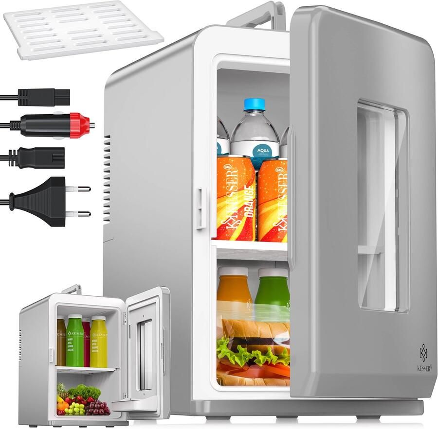 Kesser Tafelmodel Koelkast 15 Liter AC DC 220-240V en 12V Mini Koelkast Vrijstaand met Verwarmingsfunctie Koelbox ideaal voor Auto en camperen Donkergrijs - Foto 2
