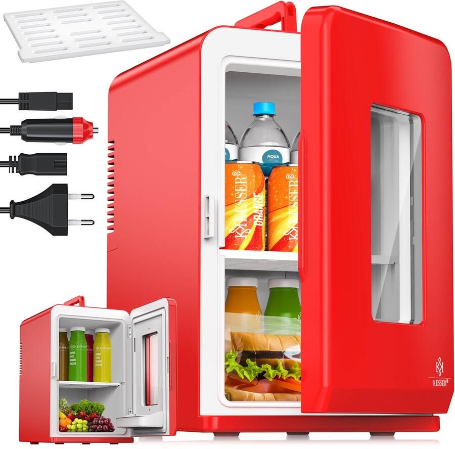 Kesser Tafelmodel Koelkast 15 Liter AC DC 220-240V en 12V Mini Koelkast Vrijstaand met Verwarmingsfunctie Koelbox ideaal voor Auto en camperen Rood - Foto 2