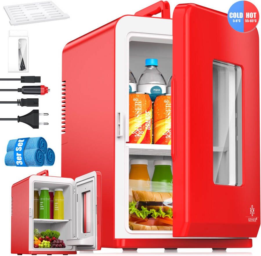 Kesser Tafelmodel Koelkast 15 Liter AC DC 220-240V en 12V Mini Koelkast Vrijstaand met Verwarmingsfunctie Koelbox ideaal voor Auto en camperen Rood - Foto 3