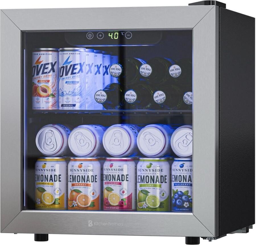 KitchenBrothers Drankkoelkast 36L Mini Koelkast Glazen Deur Minibar 60 Blikjes Zwart