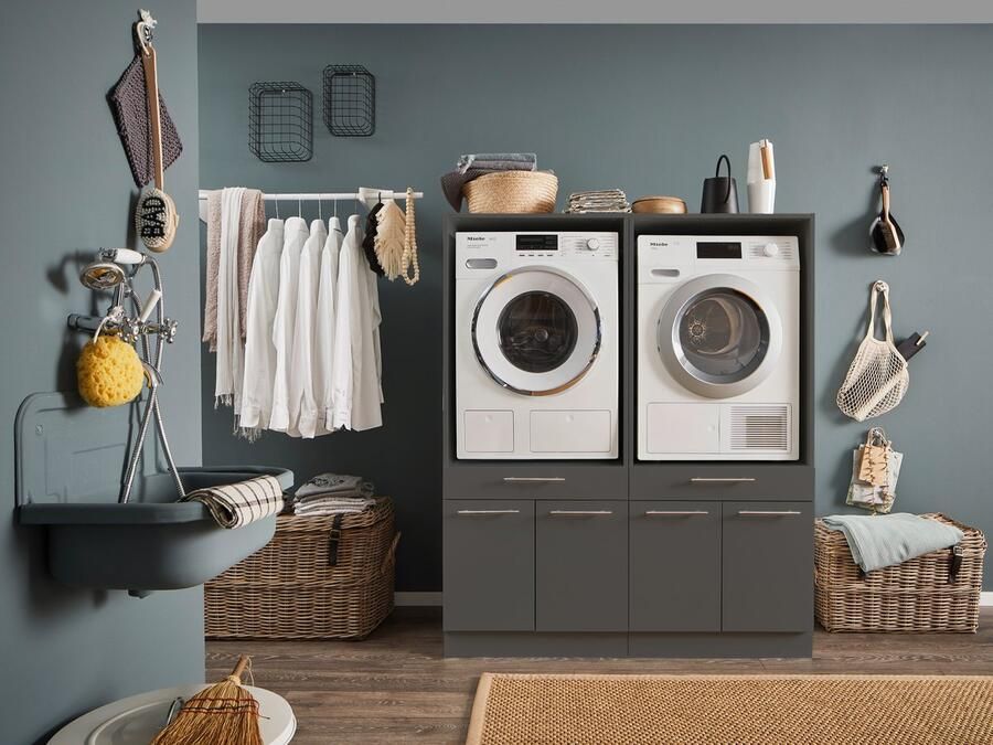 KitchenettesDirect Laundry Duo Wasmachine kast Wasmachine verhoger Duo wasmachine meubel Wasmachine en droger ombouw meubel Antraciet Hoogte 167 cm Wasmachine ombouwkast - Foto 2