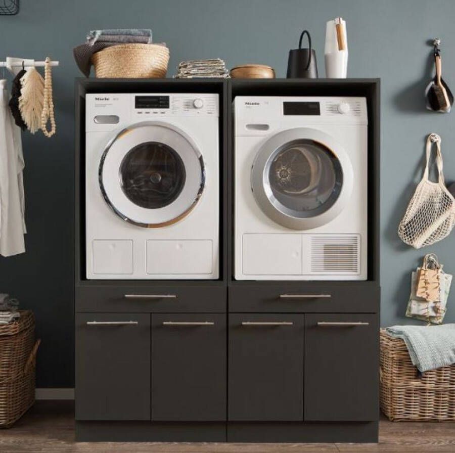KitchenettesDirect Laundry Duo Wasmachine kast Wasmachine verhoger Duo wasmachine meubel Wasmachine en droger ombouw meubel Antraciet Hoogte 167 cm Wasmachine ombouwkast