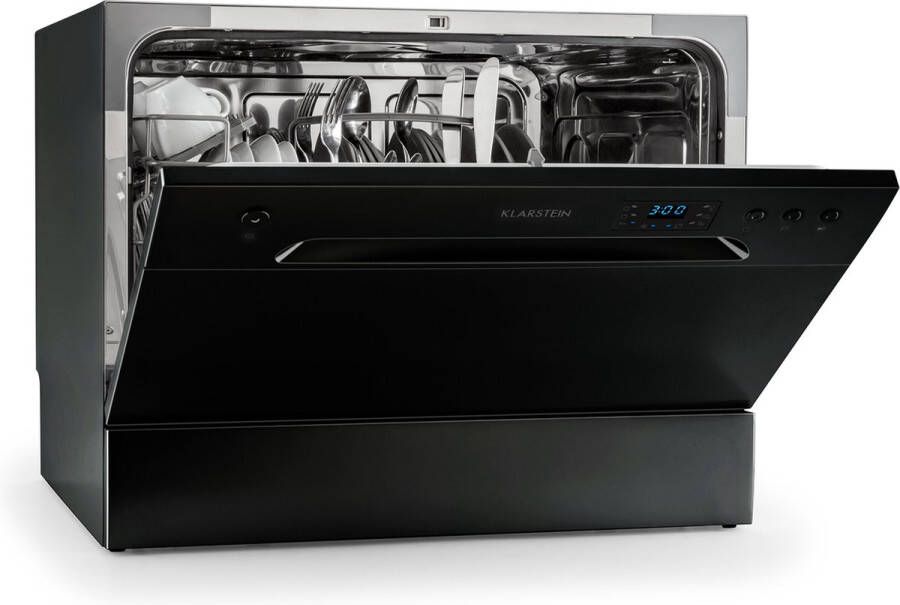 Klarstein Vaatwasser Amazonia 6 Mini Vrijstaand Afwasmachine 6 Programma's 55 x 43 5 x 49 5 cm Zwart Tafelvaatwasser 6 Maatgedekken 49 dB 50 cm 1380W AquaStop Inbouw glas Dishwasher Vaatwasmachine