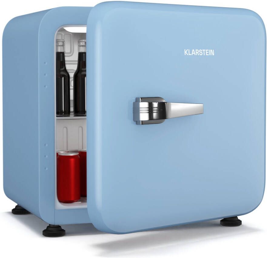 Klarstein Audrey Evo 43L Mini Kühlschrank Retro-Design Leise 40 dB Kompakter Kühlschrank Klein mit Verstellbaren Füßen und Wendetür Mechanischer Thermostat Weiß Ideal für Schlafzimmer und Büros