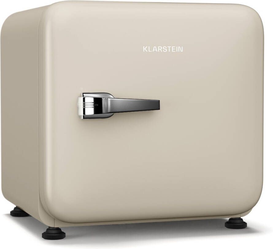Klarstein Audrey Evo 43L Mini Kühlschrank Retro-Design Leise 40 dB Verstellbare Füße Wendetür Kompressor Kühlung Mechanischer Thermostat Kühlschrank Klein für Schlafzimmer und Büros Creme
