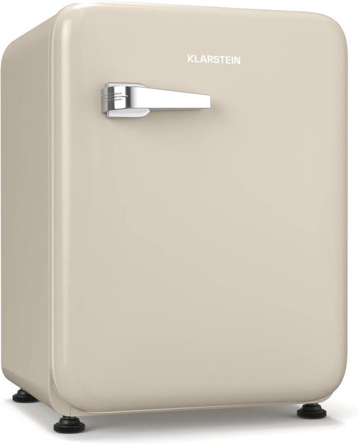Klarstein Audrey Evo 68L Mini Kühlschrank Retro-Design Leise 40 dB Kompressor Verstellbare Füße Wendetür Kühlschrank Klein für Schlafzimmer und Büros Creme