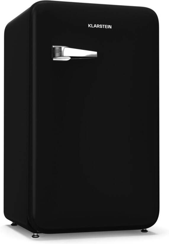 Klarstein Audrey Evo 90L Retro Mini Kühlschrank Leise 40 dB Kompakter Kühlschrank Klein mit Verstellbaren Füßen Wendetür Mechanischem Thermostat Schwarz