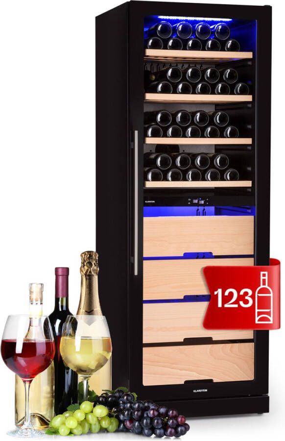 Klarstein Barossa 123 Duo Wijnkoelkast Wijnkoeler 123 Flessen 413 Liter Zwart