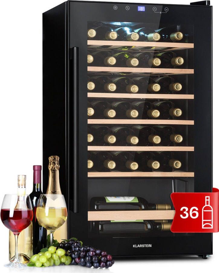 Klarstein Barossa 32 Uno wijnkoelkast wijnkoeler 1 zone volume: 95 liter 36 flessen temperatuur: 4 18 °C interne ledverlichting touch display - Foto 1