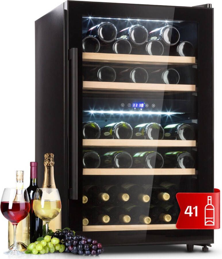 Klarstein Barossa 40 Duo Wijnkoelkast 2 Zones 41 Flessen Glazen deur Touch bediening LED Verlichting Zwart