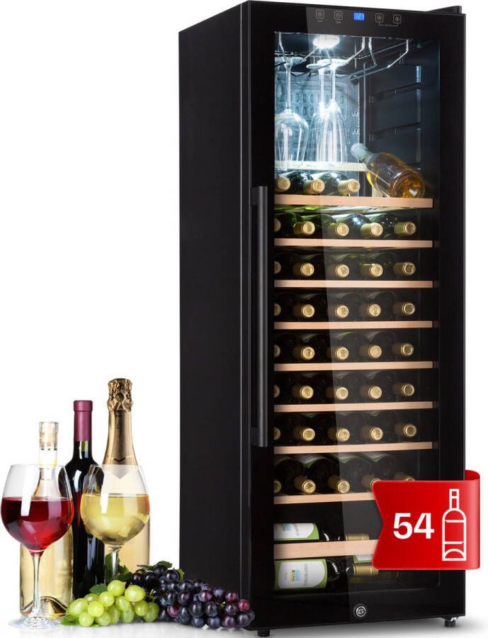 Klarstein Barossa 54 Uno Wijnkoelkast 155 Liter 54 Flessen Glazen deur Touch bediening LED Verlichting Zwart - Foto 2