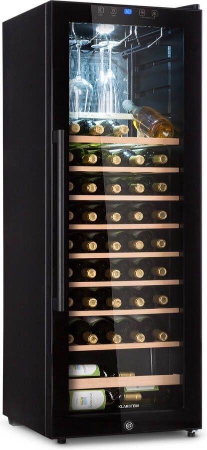 Klarstein Barossa 54 Uno Wijnkoelkast 155 Liter 54 Flessen Glazen deur Touch bediening LED Verlichting Zwart