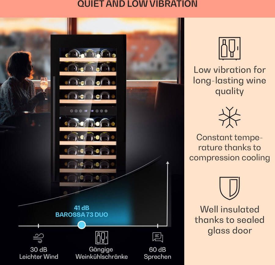 Klarstein Barossa 73 Duo Wijnkoelkast 2 Zones 192 Liter 73 Flessen 5-18 °C Vrijstaand Touch Display Zwart