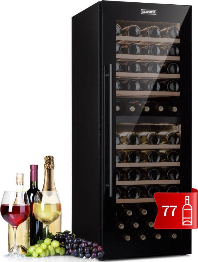 Klarstein Barossa 77 Duo wijnkoelkast 2 zones 191 liter 77 flessen touch led zwart