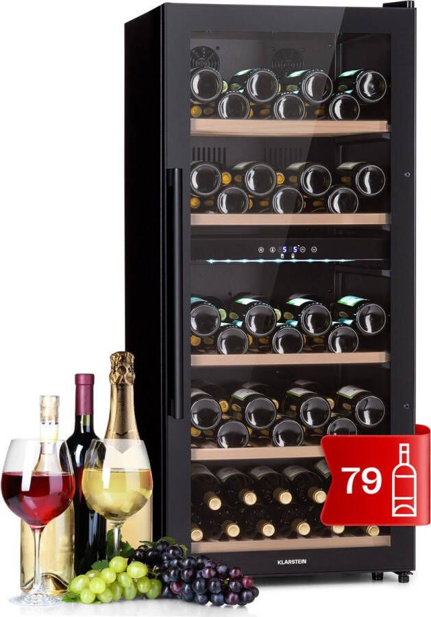 Klarstein Barossa 79 Duo Wijnkoelkast 79 Flessen 204 Liter 2 Zones Zwart