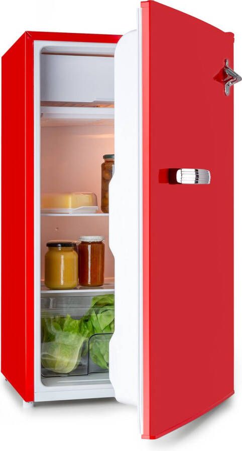 Klarstein Beercracker Koelkast Volume: 91 Liter Energie-Efficiëntieklasse E Met Vriesvak Groentevak 3 Deurvakken 2 Glazen schappen Rood