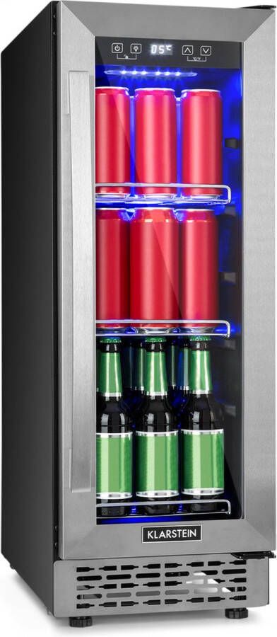 Klarstein Beerlager 56 Drankkoelkast 56 Liter Max. 20 Flessen 3 Metalen Roosters Geschikt Voor Onderbouw 82 Cm Hoog Glazen Deur Met Rvs Frame 3 Schappen Temperatuur: 0 10 °C Touch Bediening Zilver