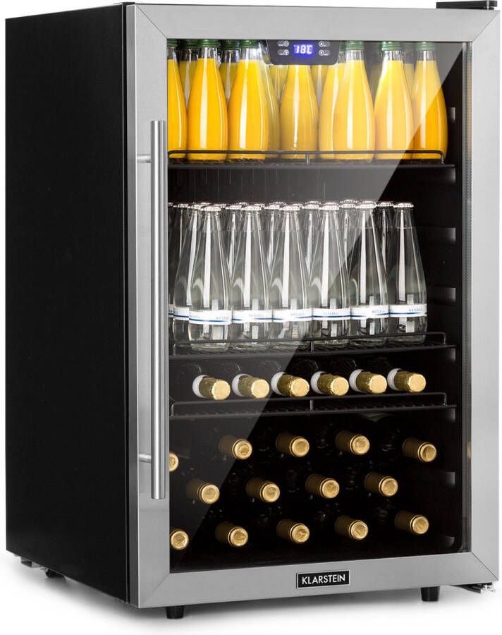 Klarstein Beersafe 5XL Koelkast Drankkoelkast Volume: 148 Liter 3 Metalen inlegplateaus Per graad instelbare binnentemperatuur van 0 tot 20 °C Dubbel geïsoleerde glazen deur Vrijstaand LED Roestvrij staal