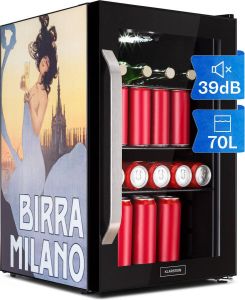 Klarstein Beersafe 70 Birra Milano Edition koelkast 70 liter 3 roosters glazen panoramadeur rvs