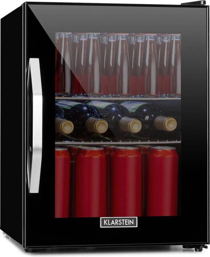 Klarstein Beersafe MOnyx Koelkas Vrijstaand Volume: 33 Liter 2 Metalen Schappen Instelbare Interne Temperatuur Van 0 Tot 10 °C Draaiknop Dubbel Geïsoleerde Glazen Deur 2 Schappen Glazen Panoramadeur LED-Verlichting Zwart - Foto 2