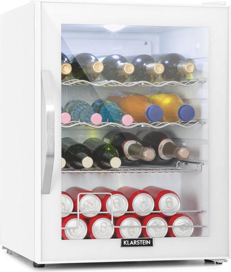 Klarstein Beersafe XL Quartz Vrijstaand Mini Koelkast 60 Liter 4 Schappen Sneeuwwitte Binnen- en Buitenkant Glas- en Edelstale Deur Praktisch Draaiknop Met 5 Verschillende Standen Glazen Panoramadeur Wit - Foto 2