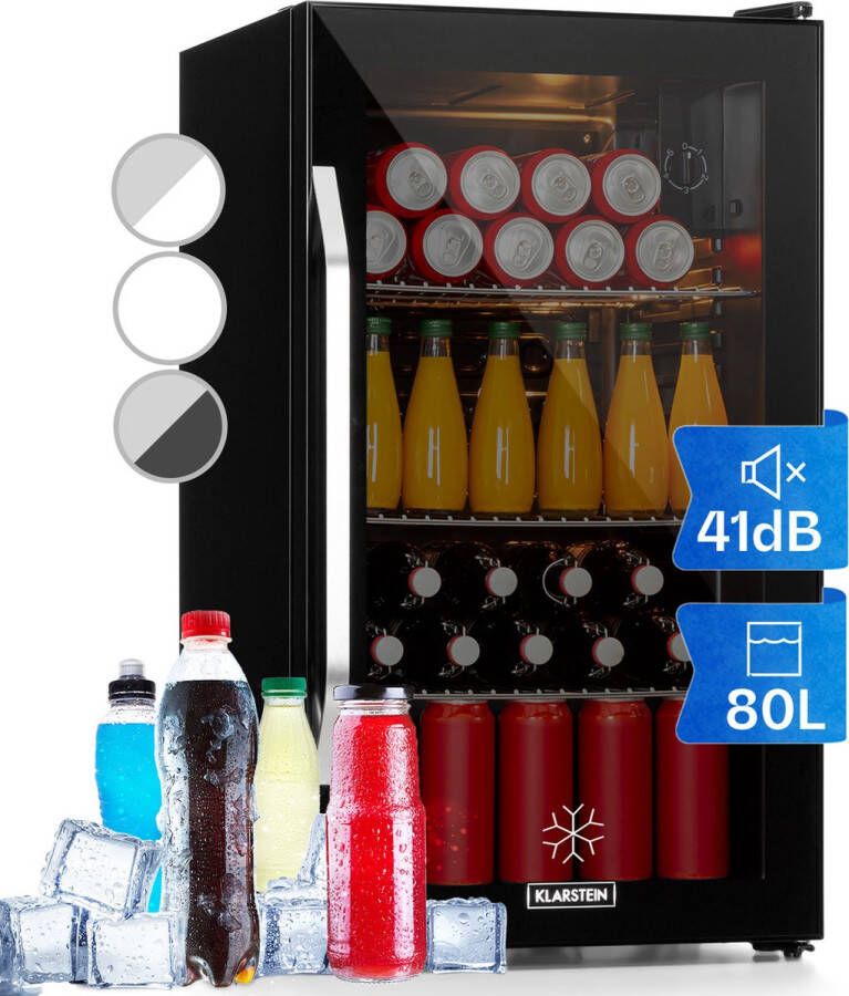 Klarstein Beersafe XXL Onyx Koelkast 80 Liter 3 Schappen Volume: 80 Liter 3 Metalen Schappen Instelbare Interne Temperatuur Van 5 Tot 13 °C Glazen Panoramadeur 5 Standen LED-Verlichting Zwart