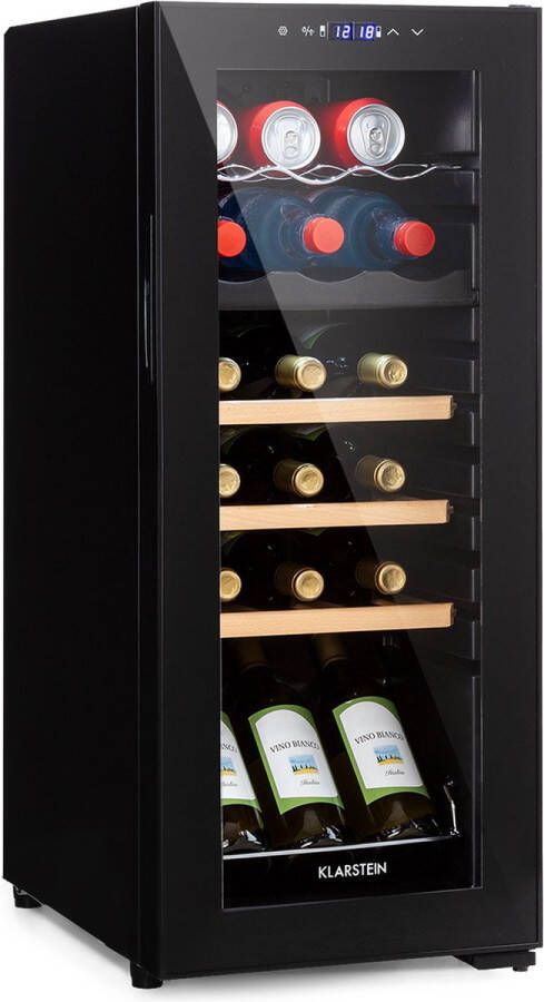 Klarstein Bodega 18 Duo+ wijnkoelkast met twee zones 50 liter 18 flessen Vrijstand Compressiekoeling Glazen deur met uv-bescherming Auto Defrost